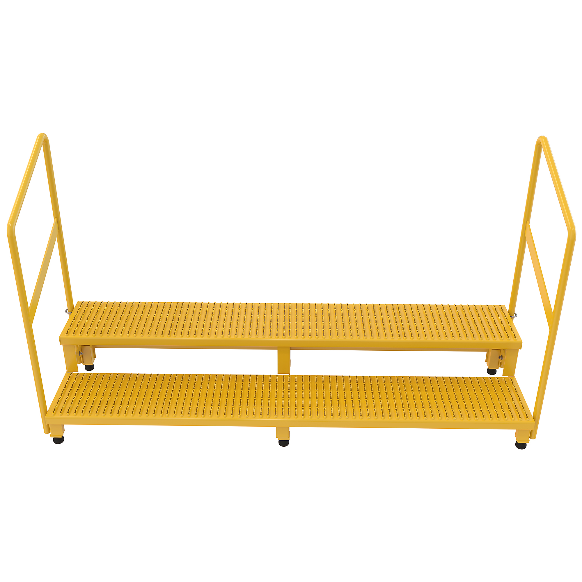 Vestil Steel Adjustable Step Stand — 72in. Wide, 2-Step, Handrails, 500-Lb. Capacity, Yellow, Model# ASP-72-HR